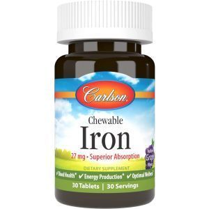 Железо, Chewable Iron, Carlson Labs, жевательное, вкус винограда, 27 мг, 30 таблеток
