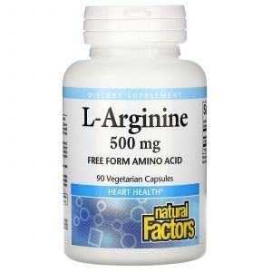L-Аргинин, L-Arginine, Natural Factors, 500 мг, 90 капсул