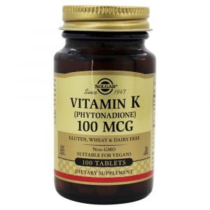 Витамин К, Vitamin K, Solgar, 100 мкг, 100 таблеток
