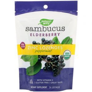 Черная бузина, Sambucus, Nature's Way, вкус мяты, 24 леденца (Default)