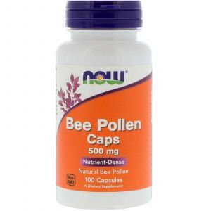 Пчелиная пыльца, перга, Bee Pollen, Now Foods, 500 мг, 100 капсул