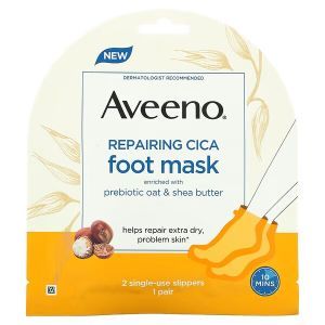Маска для ног, Foot Mask, Aveeno, восстанавливающая, с готу колой, 2 одноразовых носочка 