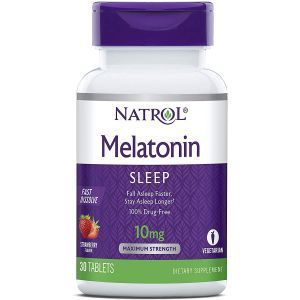Мелатонин, Melatonin, Natrol, быстрорастворимый, вкус клубники, 10 мг, 30 таблеток

