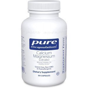 Магний кальций (цитрат), Calcium Magnesium (citrate), Pure Encapsulations, для укрепления костей, снятия мышечных спазмов и напряжения, здоровья зубов и сердечно-сосудистой системы, 90 капсул