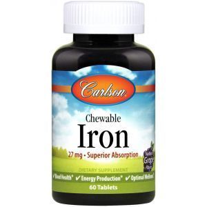 Железо натуральный клубничный вкус, Chewable Iron, Carlson Labs, 30 мг 60 таблеток