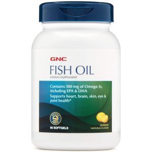 Омега-3 (рыбий жир), Fish Oil, GNC, 300 мг, вкус лимона, 90 гелевых капсул