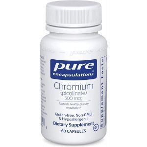 Хром (пиколинат), Chromium (picolinate), Pure Encapsulations, для поддержки здорового метаболизма липидов и глюкозы, 500 мкг, 60 капсул