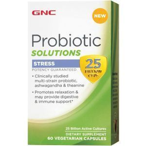 Пробиотики + поддержка при стрессе, Probiotic Solutions Stress, GNC, 25 млрд. КОЕ, 60 вегетарианских капсул