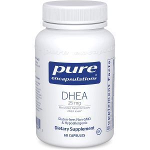 ДГЭА, DHEA, Pure Encapsulations, поддержка иммунитета, сжигания жира, гормонального баланса и эмоционального благополучия, 25 мг, 60 капсул