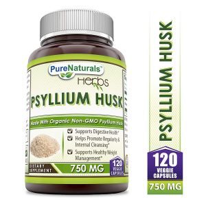 Подорожник, шелуха, Psyllium Husk, Pure Naturals, 750 мг, 120 вегетарианских капсул