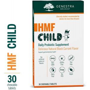 Пробиотики для детей, HMF Child, Genestra Brands, вкус черной смородины, 30  жевательных таблеток