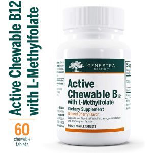 Витамин B12 с L-метилфолатом, Chewable B12 with L-Methylfolate, Genestra Brand, вишневый вкус, 60 жевательных таблеток