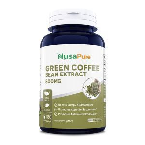 Зеленый кофе, экстракт бобов, Green Coffee Bean, NusaPure, 800 мг, 180 капсул