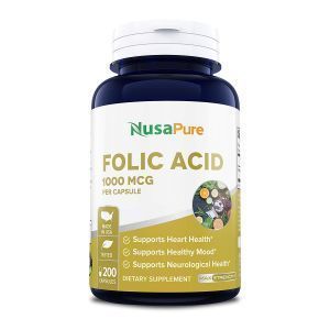 Фолиевая кислота, Folic Acid, NusaPure, 1000 мкг, 200 вегетарианских капсул