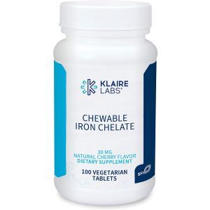 Хелат железа, Chewable Iron Chelate, Klaire Labs, вкус вишни, 30 мг, 100 вегетарианских таблеток