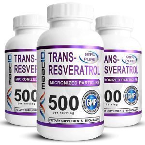 Транс-ресвератрол, 99% Pure Trans-Resveratrol, MAAC10, 500 мг, 3 банки по 60 вегетарианских капсул
