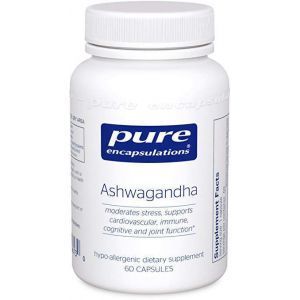 Ашвагандха, Ashwagandha, Pure Encapsulations, для підтримки щитовидної залози, суглобів, адаптогенів, розумового зосередження, емоційного благополуччя та пам'яті, 60 капсул