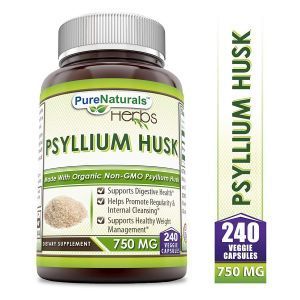 Подорожник, шелуха, Psyllium Husk, Pure Naturals, 750 мг, 240 вегетарианских капсул