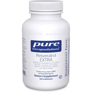 Ресвератрол, поддержка клеточной и сердечно-сосудистой функции, Resveratrol Extra, Pure Encapsulations, 120 капсул