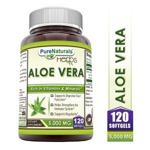 Алоэ вера, Aloe Vera, Pure Naturals, 5000 мг, 120 гелевых капсул