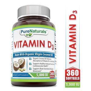 Витамин Д3, Vitamin D3, Pure Naturals, 5000 МЕ, 360 гелевых капсул