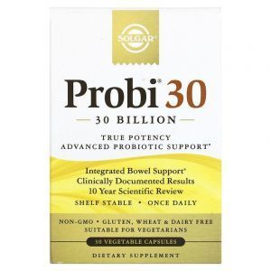 Пробиотики, Probi30, Solgar, 30 млрд, 30 вегетарианских капсул
