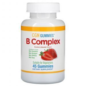 B-комплекс, B Complex Gummies, California Gold Nutrition, с клубничным вкусом, 45 жевательных конфет