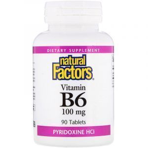 Вітамін В6 (піридоксин), Vitamin B6 Pyridoxine HCl, Natural Factors, 100 мг. 90 таблеток