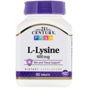 Лизин, L- лизин, L-Lysine, 21st Century, 600 мг, 90 таб. (Default)
