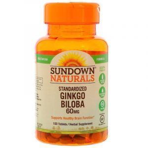 Гинкго билоба, Ginkgo Biloba, Sundown Naturals, экстракт, 60 мг, 100 таблеток (Default)
