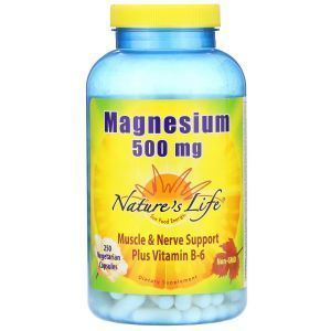 Магний и витамин В-6, Magnesium, Nature's Life, 500 мг, 100 вегетарианских капсул