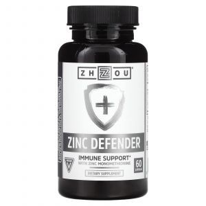 Цинк для иммунной поддержки, Zinc Defender, Zhou Nutrition, 60 капсул
