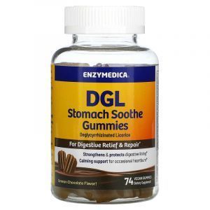 Деглицирризированная солодка, DGL, Enzymedica, успокаивающая поддержка желудка, вкус немецкого шоколада, 74 веганских жевательных конфеты
