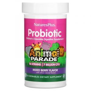 Пробиотики для детей, Probiotic, Nature's Plus, улучшение пищеварения, смесь ягод, 30 жевательных таблеток