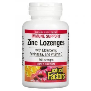 Цинк с бузиной, эхинацеей и витамином C, Zinc Lonzenges, Natural Factors, медовый цвет, 60 леденцов
