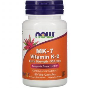 Витамин К-2, MK-7 Vitamin K-2, Now Foods, 300 мкг, 60 растительных капсул
