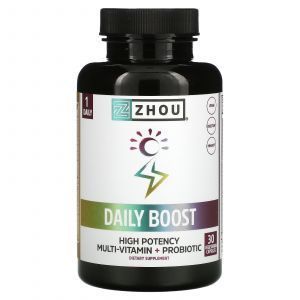Мультивитамины + пробиотики, Daily Boost, Zhou Nutrition, 30 вегетарианских капсул
