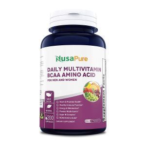 Мультивитамины и аминокислоты ВСАА, Daily Multivitamin BCAA Amino Acid, NusaPure, 200 капсул