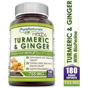 Куркума и имбирь с биоперином, Turmeric & Ginger with BioPerine, Pure Naturals, 755 мг, 180 вегетарианских капсул