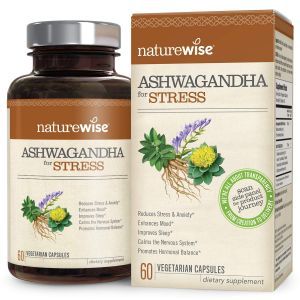 Ашвагандха, от стресса, Ashwagandha, NatureWise, 60 вегетарианских капсул