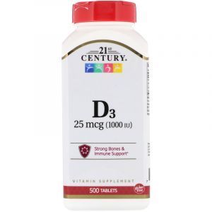 Витамин Д3, Vitamin D3, 21st Century, 1000 МЕ, 500 таблеток (Default)