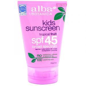 Солнцезащитный крем для детей SPF 45 (Sunscreen Kids), Alba Botanica, смягчающий, фруктовый аромат, 113 гр. (Default)