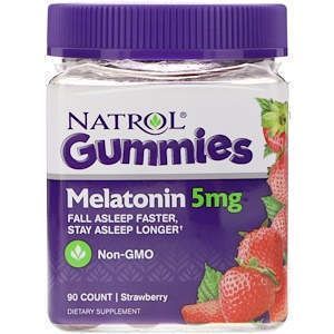Мелатонин, вкус клубники, Melatonin, Natrol, 5 мг, 90 жевательных конфет