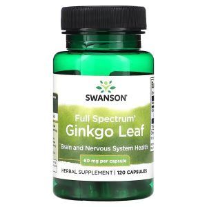 Гинкго билоба, Ginkgo Leaf, Swanson, листья, 60 мг, 120 капсул