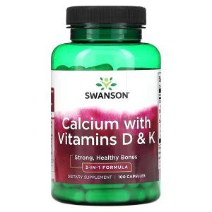 Кальций, Calcium with Vitamins D & K, Swanson с витаминами D и K, 100 капсул