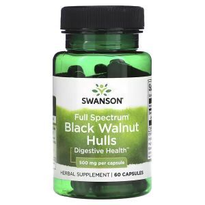 Скорлупа черного ореха, Black Walnut Hulls, Swanson, 500 мг, 60 капсул