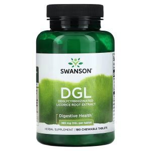 Корень солодки, DGL, Swanson, экстракт, глицирризинат, 385 мг, 180 жевательных таблеток