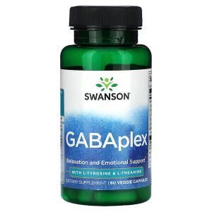 Гамма-аминомасляная кислота (ГАМК), GABAplex, Swanson, с L-тирозином и L-теанином, 60 растительных капсул