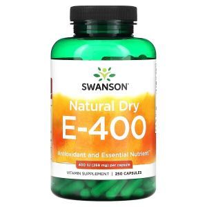Витамин E, Natural Dry E-400, Swanson, сухая форма, 268 мг (400 МЕ), 250 капсул