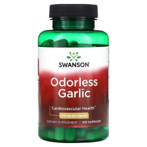 Чеснок, Odorless Garlic, Swanson, без запаха, 500 мг,100 капсул